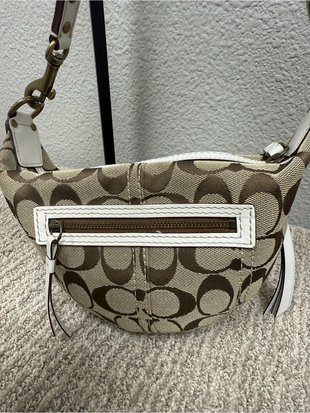 Y2K Coach Khaki/Chalk Mini Crescent Crossbody with Signature C Pattern